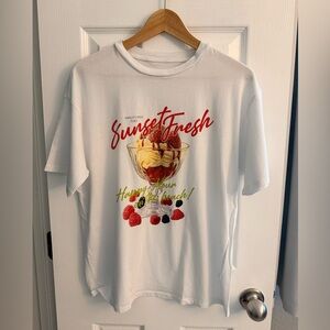 Sunset Fresh Amalfi Coast White Graphic T-Shirt with Fruit Design